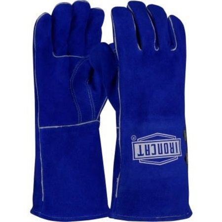 PIP Ironcat Split Cowhide Leather Welder's Glove, Para-Aramid Liner, Straight Cuff, Blue, M 946/M
